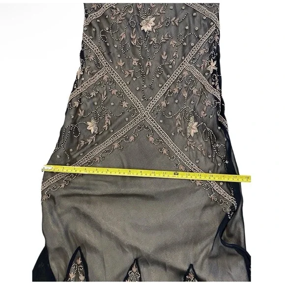 Vintage Cache Silk Beaded Open Back Formal Y2K Gown Dress Black 90s Size 2 - Picture 11 of 16